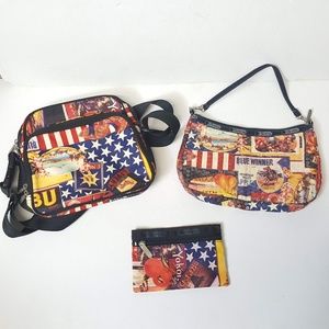 LeSportsac Red, Blue & Yellow Americana Print Crossbody Set
